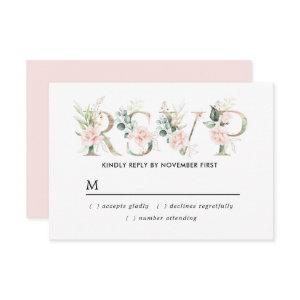 Rustic Blush Pink Floral Quinceanera RSVP Card