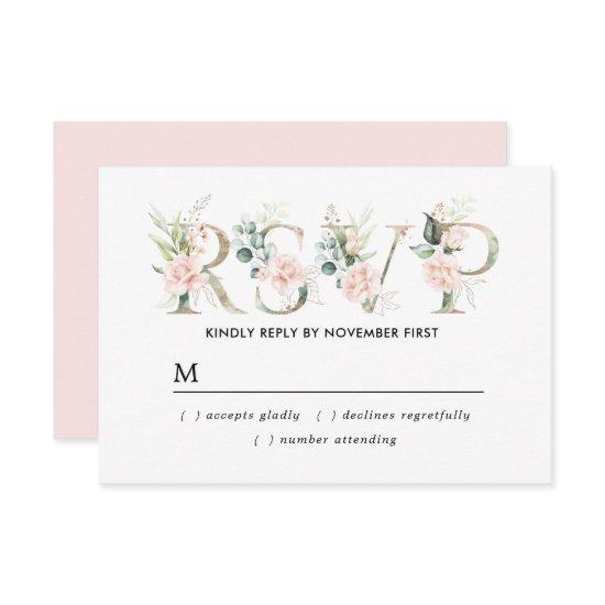 Rustic Blush Pink Floral Quinceanera RSVP Card