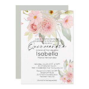 Rustic Blush Pink Watercolor Floral Quinceanera