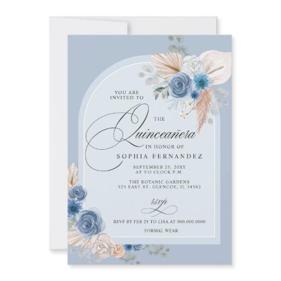 Rustic Boho Dusty Blue Pampas Quinceanera