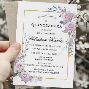 Rustic Boho Purple Rose Floral Quinceanera