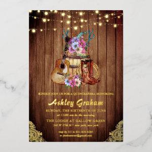 Rustic Boots Cowgirl Quinceañera 15th Birthday Inv Foil