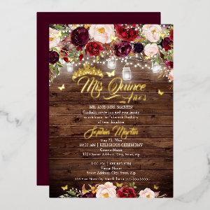 Rustic Burgundy Floral Butterfly Quinceanera Foil
