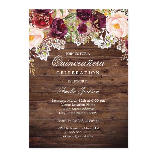 Rustic Burgundy Peach Floral Quinceanera