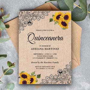 Rustic Burlap Black Lace Sunflower Quinceanera
