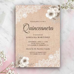 Rustic Burlap Lace Ivory Floral Quinceanera