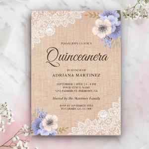 Rustic Burlap Lace Purple Floral Quinceanera