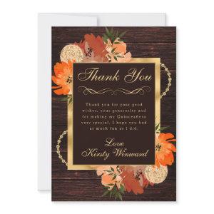 Rustic Burnt Orange Fall Flowers Quinceanera Thank You Card