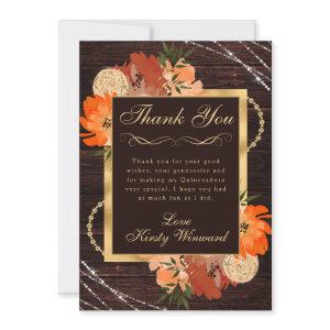 Rustic Burnt Orange Fall Flowers Quinceanera Thank You Card