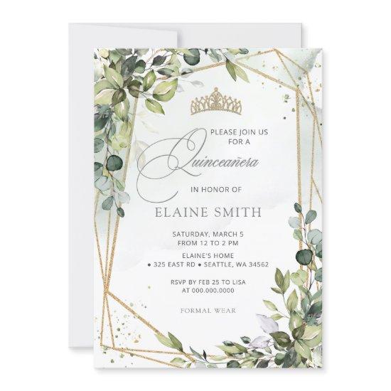 Rustic Calligraphy Greenery Eucalyptus Quinceanera