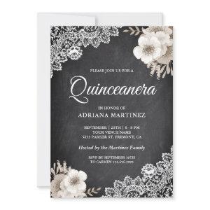 Rustic Chalkboard Lace Ivory Floral Quinceanera