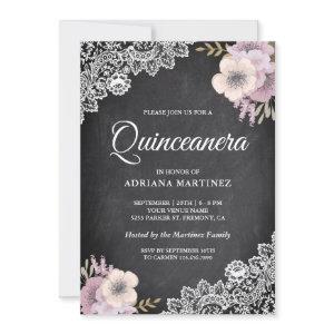 Rustic Chalkboard Lace Pink Floral Quinceanera