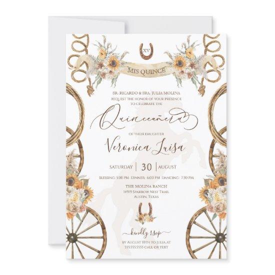 Rustic Charro Floral Boho Country Quinceanera Invi