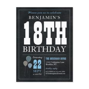Rustic Chic Chalkboard Blue Balloon 18th Birthday  Postcard
