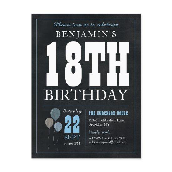 Rustic Chic Chalkboard Blue Balloon 18th Birthday  Postcard