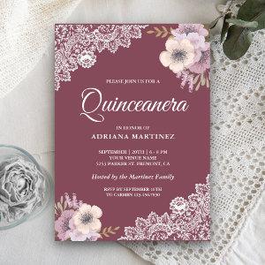 Rustic Country Dusty Pink Floral Lace Quinceanera