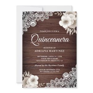 Rustic Country Wood Lace Ivory Floral Quinceanera
