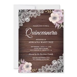 Rustic Country Wood Lace Pink Floral Quinceanera