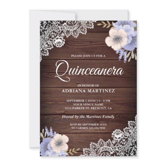 Rustic Country Wood Lace Purple Floral Quinceanera