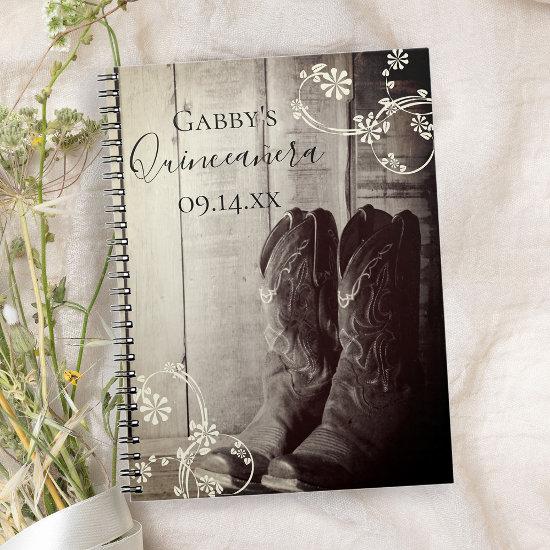 Rustic Cowboy Boots Western Quinceañera Guest Book