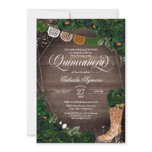 Rustic Cowgirl Boots Green Rose Charro Quinceañera