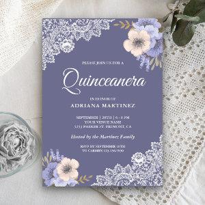 Rustic Dusty Purple Floral Lace Quinceanera