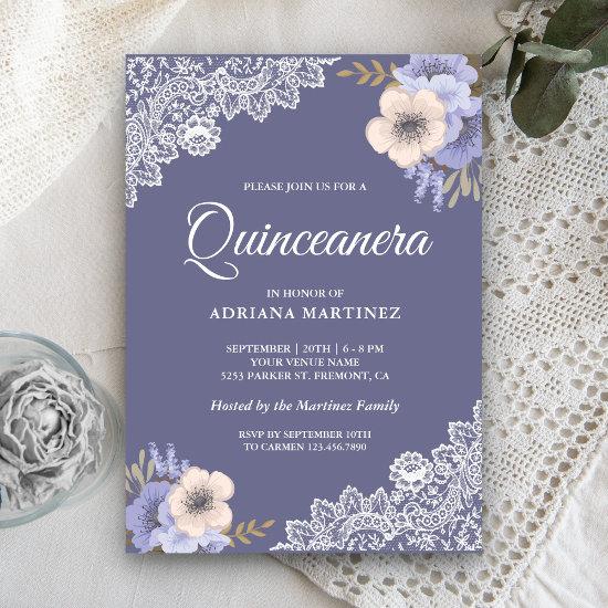 Rustic Dusty Purple Floral Lace Quinceanera