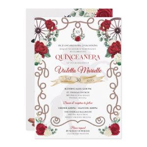 Rustic Elegance Red Rose Floral Charra Quinceañera