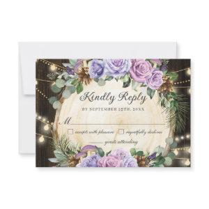 Rustic Enchanted Forest Purple Floral Quinceañera  RSVP Card