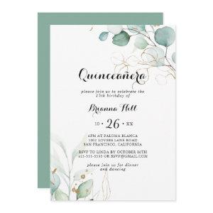 Rustic Eucalyptus Gold Floral Quinceañera