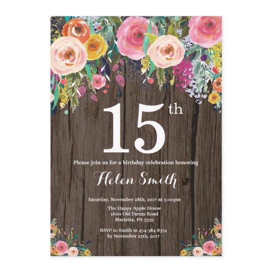 Rustic Floral 15th Birthday