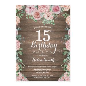 Rustic Floral Pink Peonies 15th Birthday