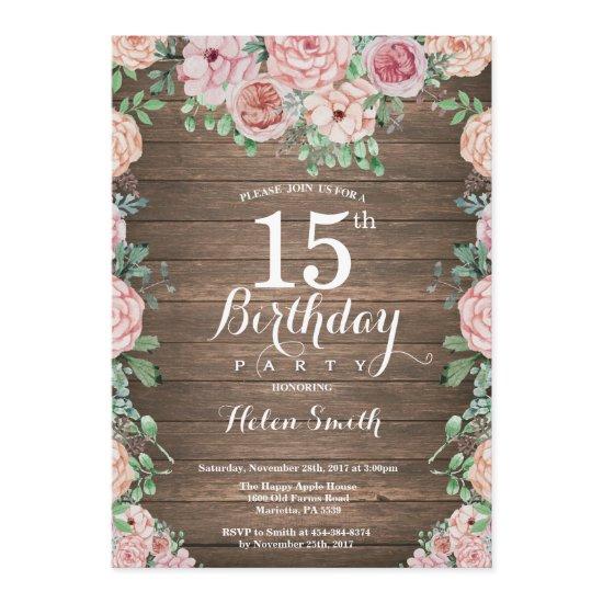 Rustic Floral Pink Peonies 15th Birthday