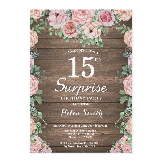 Rustic Floral Pink Peonies Surprise 15th Birthday