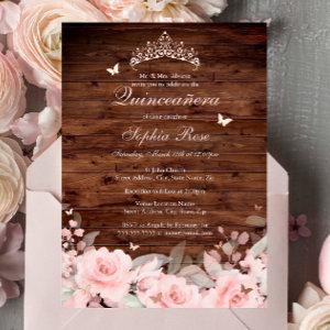 Rustic Floral Rose Gold Butterfly Quinceanera Foil