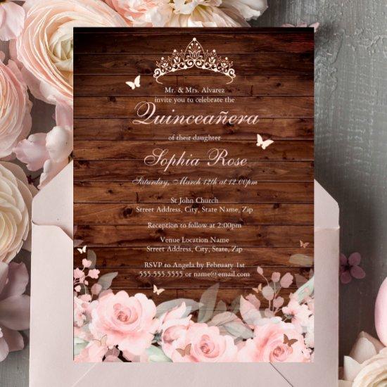 Rustic Floral Rose Gold Butterfly Quinceanera Foil