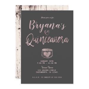 Rustic Glam Rose Gold Pink Grey 15 Quinceañera