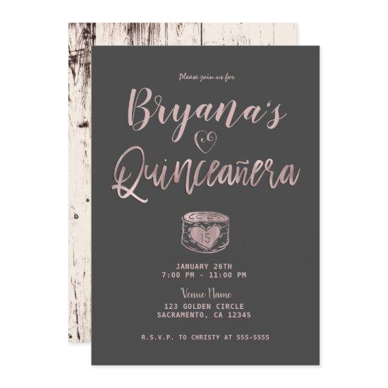 Rustic Glam Rose Gold Pink Grey 15 Quinceañera