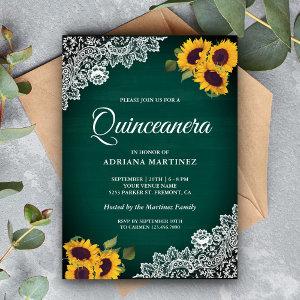 Rustic Green Wood Lace Sunflower Quinceanera