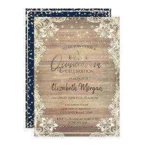 Rustic Lace,Gold Tiara,Lights Diamonds Quinceañera