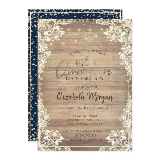 Rustic Lace,Gold Tiara,Lights Diamonds Quinceañera