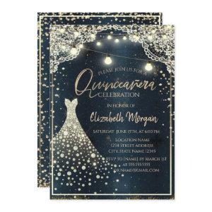 Rustic Lace,Lights,Diamonds Dress Blue Quinceañera