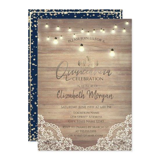 Rustic Lace,Lights,Tiara,Diamonds Quinceañera