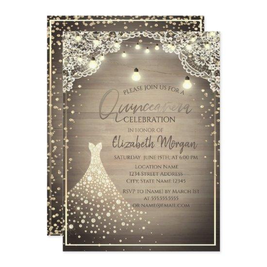 Rustic Lace,Lights,Wood Diamonds Dress Quinceañera