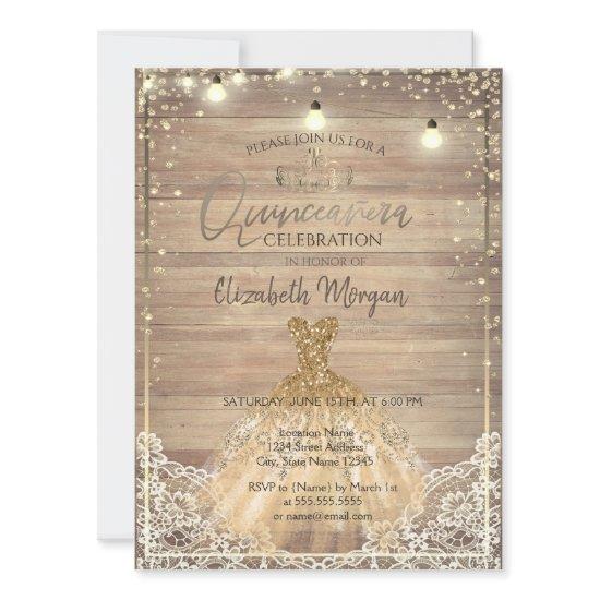 Rustic Lace,Tiara,Lights,Dress Wood Quinceañera