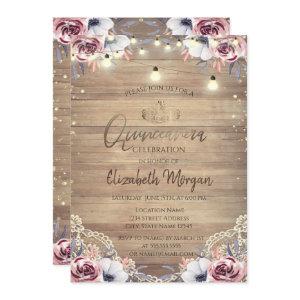 Rustic Lace,Tiara,Lights,Wood Roses Quinceañera
