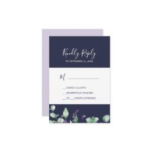 Rustic Lavender | Navy Blue Simple RSVP Card