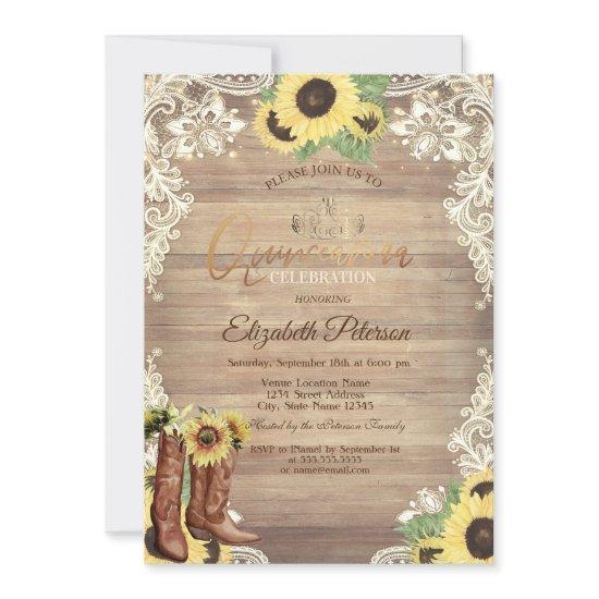 Rustic Lights,Lace,Boots Sunflowers Quinceañera