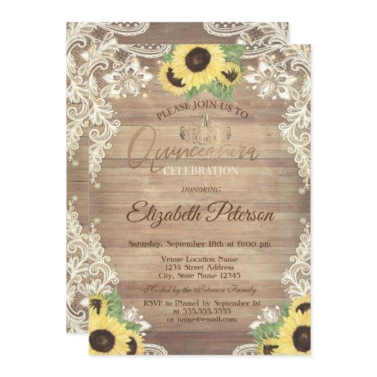 Rustic Lights,Tiara,Lace Sunflowers Quinceañera