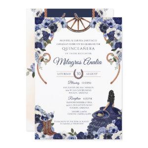 Rustic Navy Blue Flora Western Charro Quinceanera